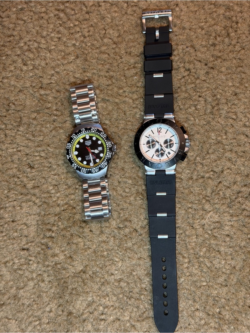 Bulgari Black Rubber Strap Silver Dial Chronograph Watch